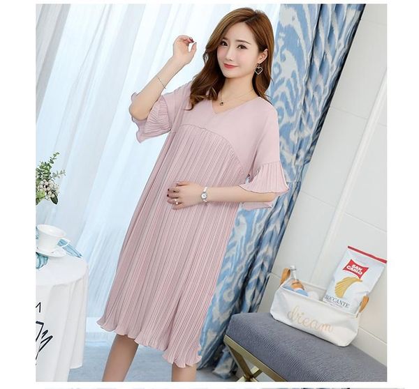 maternity dresses clothing summer v-neck solid color fashion pleated large size horn short sleeve loose chiffon pregnant women dress, White
maternity dresses clothing summer v-neck solid color fashion pleated large size horn short sleeve loose chiffon pregnant women dress, White