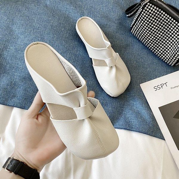 slippers spring casual sandals comfortable outdoor women's half flat round head, Black
slippers spring casual sandals comfortable outdoor women's half flat round head, Black