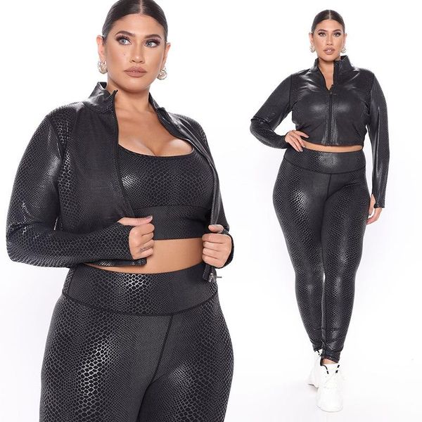 women's tracksuits haoohu 2021 spring sets faux leather sportwear fitness solid short coats sport bar tight pants 3-pc suits, Gray
women's tracksuits haoohu 2021 spring sets faux leather sportwear fitness solid short coats sport bar tight pants 3-pc suits, Gray