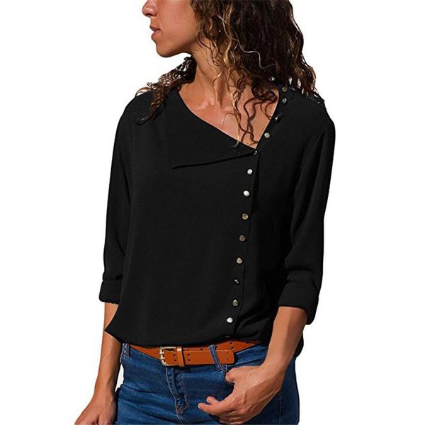 women's blouses & shirts casual solid color long sleeve skew collar shirt women single breasted streetwear plus size office elegant wor, White
women's blouses & shirts casual solid color long sleeve skew collar shirt women single breasted streetwear plus size office elegant wor, White