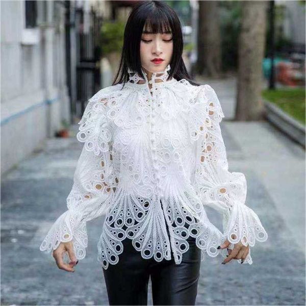 spring fashion clothes hollow out ruffle shirts female turtleneck flare long sleeve embroidery blouse 210531, White
spring fashion clothes hollow out ruffle shirts female turtleneck flare long sleeve embroidery blouse 210531, White
