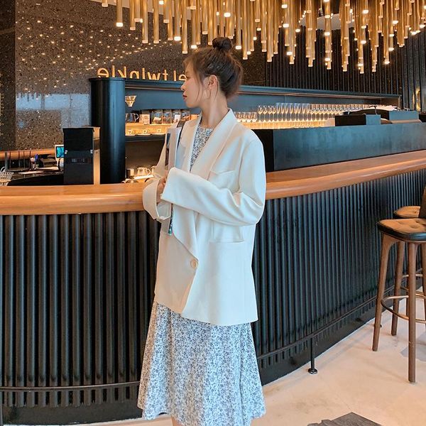women's suits & blazers spring autumn clothes women elegant fashion single button loose korean style casual lady white suit jacket coat, White;black
women's suits & blazers spring autumn clothes women elegant fashion single button loose korean style casual lady white suit jacket coat, White;black