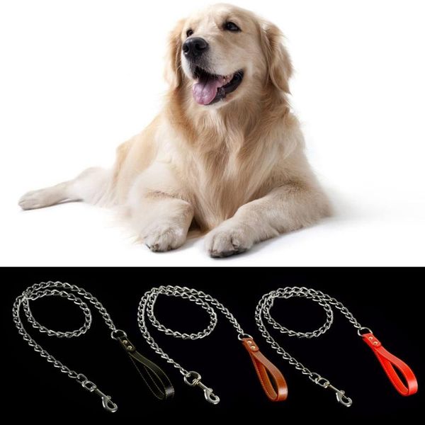 pet dog leash lead heavy duty bite proof chain training leather handle collars & leashes
pet dog leash lead heavy duty bite proof chain training leather handle collars & leashes