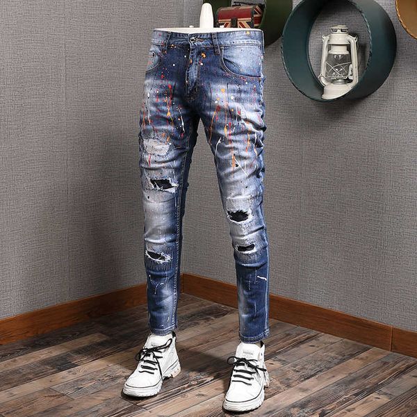 american streetwear fashion men jeans elastic cotton ripped slim fit paint designer hip hop denim pants iue9, Blue
american streetwear fashion men jeans elastic cotton ripped slim fit paint designer hip hop denim pants iue9, Blue