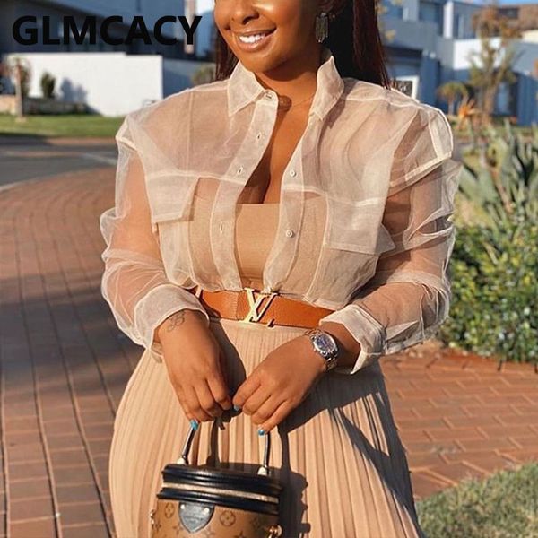 Women Organza See Through Blouses Shirt, Black 
Women Organza See Through Blouses Shirt, Black