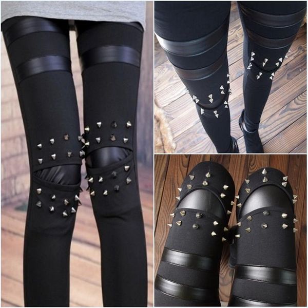 women's leggings lady fashion punk rock rivet metal street wear gothic skinny club bar disco pants women pencil bottom clothing, Black
women's leggings lady fashion punk rock rivet metal street wear gothic skinny club bar disco pants women pencil bottom clothing, Black