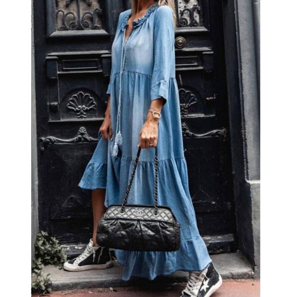 casual dresses lugentolo long jean dress women washed thin three quarter sleeve loose big swing high waist v-neck solid summer, Black;gray
casual dresses lugentolo long jean dress women washed thin three quarter sleeve loose big swing high waist v-neck solid summer, Black;gray