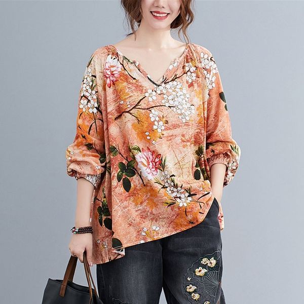 women cotton linen casual blouses shirts new autumn vintage style v-neck floral print loose female long sleeve s2577 210412, White
women cotton linen casual blouses shirts new autumn vintage style v-neck floral print loose female long sleeve s2577 210412, White
