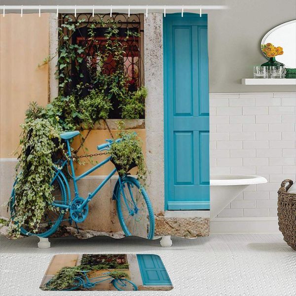 shower curtain and bath mat set,rustic old town vintage bicycle and window with leaves of green plants against old house rock
shower curtain and bath mat set,rustic old town vintage bicycle and window with leaves of green plants against old house rock