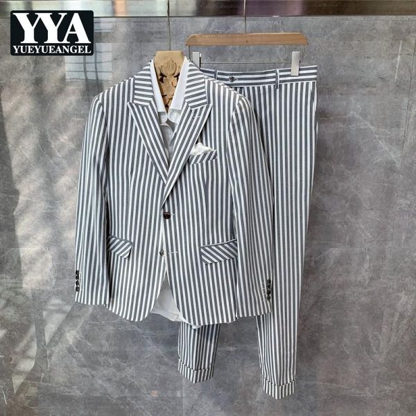 england style men striped blazer fashion wedding sinlge breasted slim suit jacket trousers two piece set party formal coat men's suits, White;black
england style men striped blazer fashion wedding sinlge breasted slim suit jacket trousers two piece set party formal coat men's suits, White;black