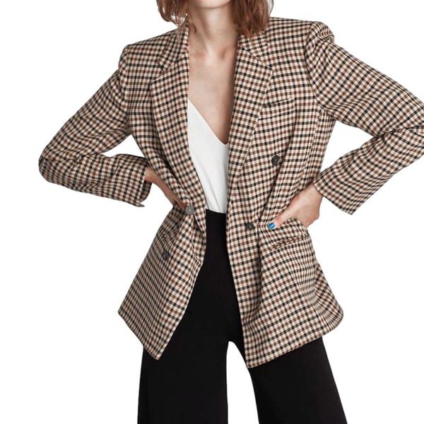 women's suits & blazers casual suit button coat long sleeve slotted lapel plaid printed loose office jacket, White;black
women's suits & blazers casual suit button coat long sleeve slotted lapel plaid printed loose office jacket, White;black