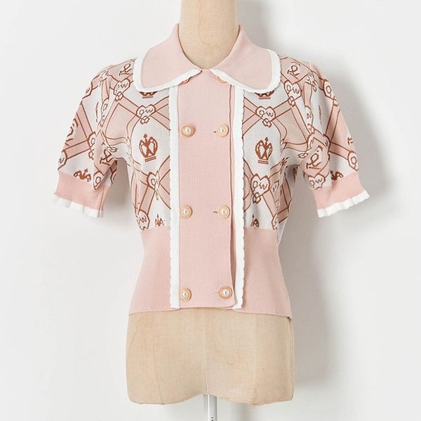 women's jackets design summer knitted cardigan t-shirt double-breasted doll collar short sleeve gentle elegant women fashion clothes 2, Black;brown
women's jackets design summer knitted cardigan t-shirt double-breasted doll collar short sleeve gentle elegant women fashion clothes 2, Black;brown