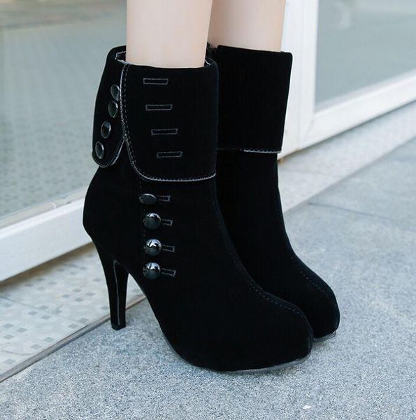 women ankle high heels fashion red woman platform flock buckle boots ladies shoes female plue 42 bifx, Black
women ankle high heels fashion red woman platform flock buckle boots ladies shoes female plue 42 bifx, Black