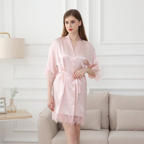women's sleepwear ladies summer thin faux silk bathrobe medium knee-length pure color lace three-quarter sleeve makeup dressing gown, Black;red
women's sleepwear ladies summer thin faux silk bathrobe medium knee-length pure color lace three-quarter sleeve makeup dressing gown, Black;red