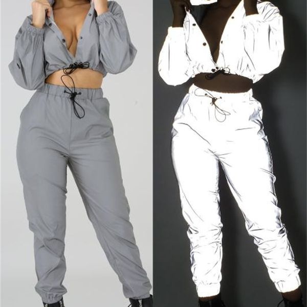 two piece dress night reflective solid women set casual long sleeve o neck crop with pants tracksuit club party suit fema, White
two piece dress night reflective solid women set casual long sleeve o neck crop with pants tracksuit club party suit fema, White