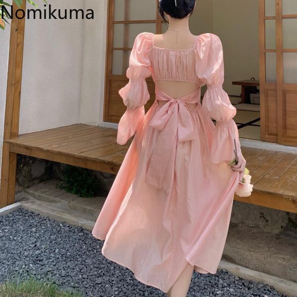 casual dresses nomikuma square collar dress women 2021 autumn back bow knot lace up long sleeve high waist pink vestidos mujer, Black;gray
casual dresses nomikuma square collar dress women 2021 autumn back bow knot lace up long sleeve high waist pink vestidos mujer, Black;gray