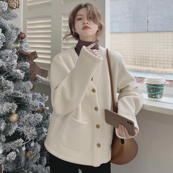 women's wool & blends coat women jacket 2021 korean fashion elegant retro commute wild solid v-neck single-breasted design woolen jacke, Black
women's wool & blends coat women jacket 2021 korean fashion elegant retro commute wild solid v-neck single-breasted design woolen jacke, Black