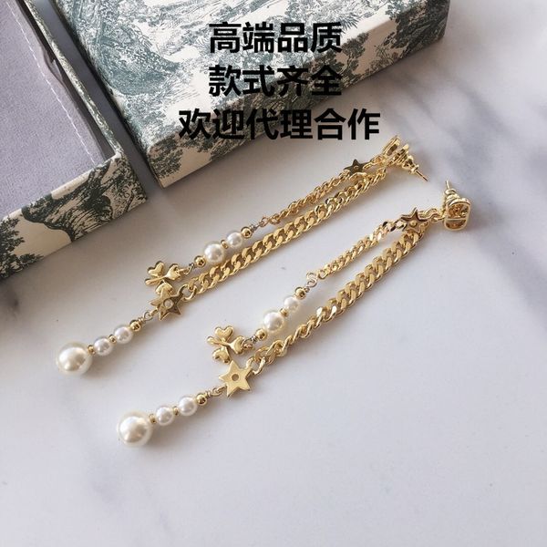 d family clover tassel pearl earrings 925 sier needle female jewelry high version, Golden
d family clover tassel pearl earrings 925 sier needle female jewelry high version, Golden