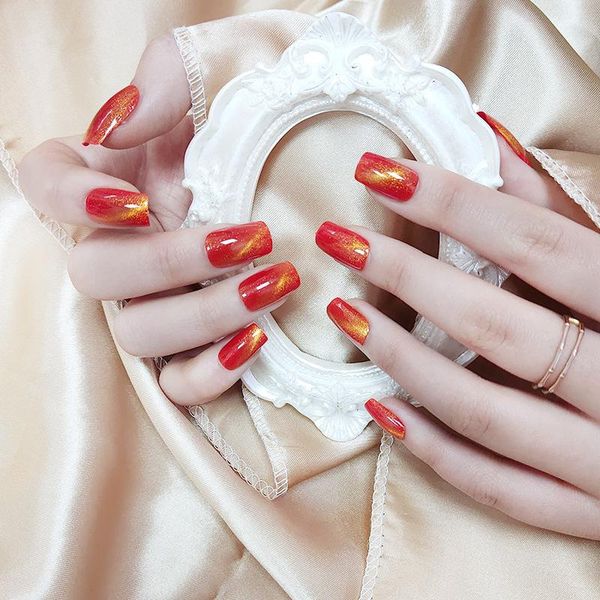 false nails gorgeous women nail art 24pcs/set red gold opal gradient glitter color fake with glue long full tips hybrid
false nails gorgeous women nail art 24pcs/set red gold opal gradient glitter color fake with glue long full tips hybrid