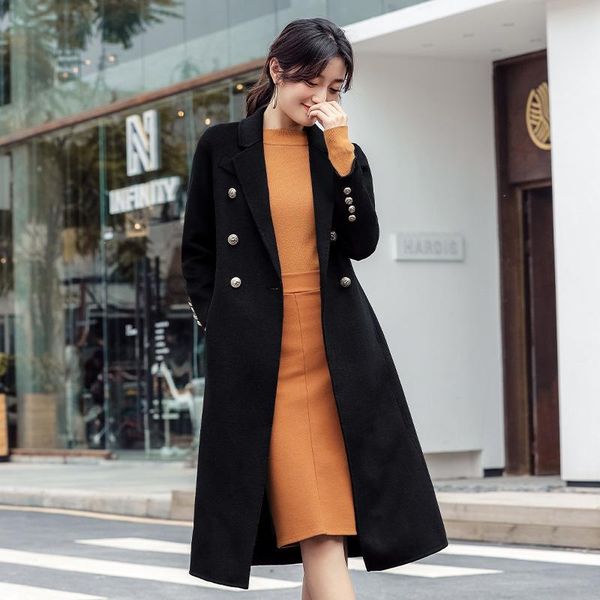 women's wool & blends slim coat woolen cloth medium and long style 2021 autumn winter cloak double row buttons loo, Black
women's wool & blends slim coat woolen cloth medium and long style 2021 autumn winter cloak double row buttons loo, Black