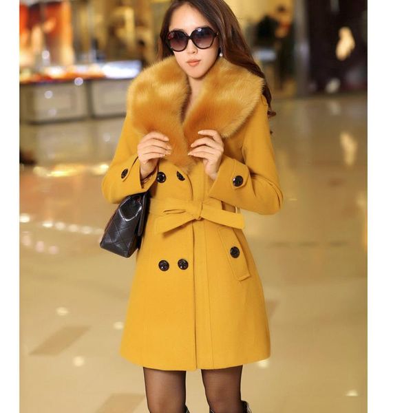 women's wool & blends winter outerwear 2021 stylish fur collar double breasted mid-length coat bandage slim casual woman overcoat, Black
women's wool & blends winter outerwear 2021 stylish fur collar double breasted mid-length coat bandage slim casual woman overcoat, Black