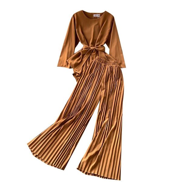 women's two piece pants elegant office lady sets fashion ruffles hem sashes slim and pleated wide leg long set, White
women's two piece pants elegant office lady sets fashion ruffles hem sashes slim and pleated wide leg long set, White