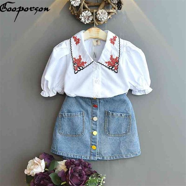 gooporson girls ruffle outfits summer fashion kids clothing set flower embroidery blouse&denim skirt korean children clothes 210715, White
gooporson girls ruffle outfits summer fashion kids clothing set flower embroidery blouse&denim skirt korean children clothes 210715, White