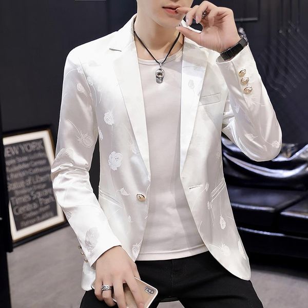 men's suits & blazers blazer male suit slim fit outerwear streetwear british floral print casual men clothing jacket coat, White;black
men's suits & blazers blazer male suit slim fit outerwear streetwear british floral print casual men clothing jacket coat, White;black