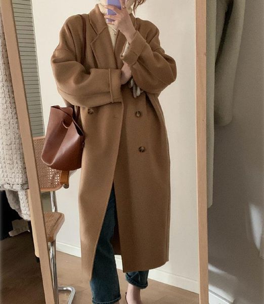 women's wool & blends loose medium length double breasted faced tweed coat feminine quality over knee autumn and winter, Black
women's wool & blends loose medium length double breasted faced tweed coat feminine quality over knee autumn and winter, Black