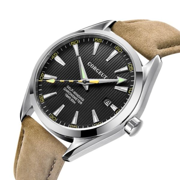 wristwatches men black dial automatic watches 41mm sapphire crystal stainless steel leather strap waterproof luminous clock relogio masculin, Slivery;brown
wristwatches men black dial automatic watches 41mm sapphire crystal stainless steel leather strap waterproof luminous clock relogio masculin, Slivery;brown
