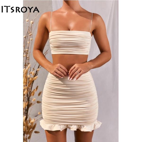 casual dresses itsroya solid ruched summer 2 piece set women spaghetti strap crop ruffle bodycon skirt tracksuit backless two, Black;gray
casual dresses itsroya solid ruched summer 2 piece set women spaghetti strap crop ruffle bodycon skirt tracksuit backless two, Black;gray