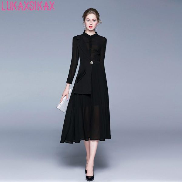 casual dresses lukaxsikax 2021 spring autumn women dress individuality design fake two piece chiffon patchwork runway, Black;gray
casual dresses lukaxsikax 2021 spring autumn women dress individuality design fake two piece chiffon patchwork runway, Black;gray