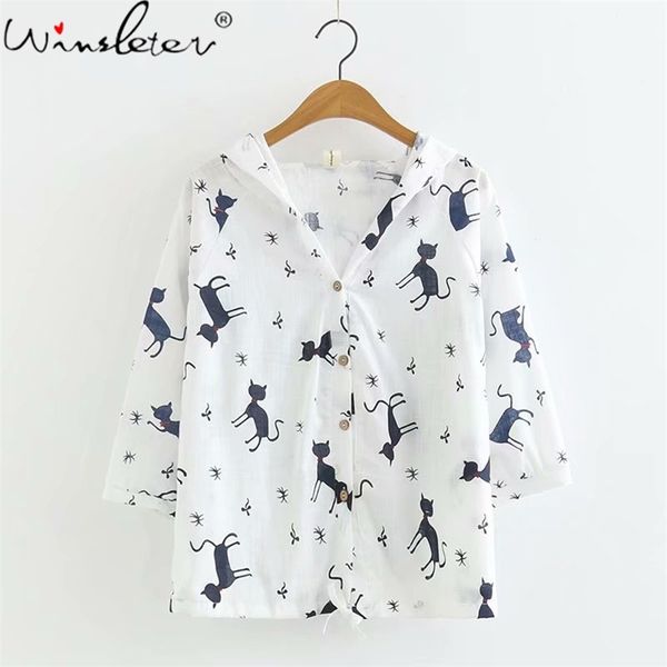 japanese style women blouse white cartoon print cats hooded cardigan button nine quarter shirts girls t08502l 210421
japanese style women blouse white cartoon print cats hooded cardigan button nine quarter shirts girls t08502l 210421