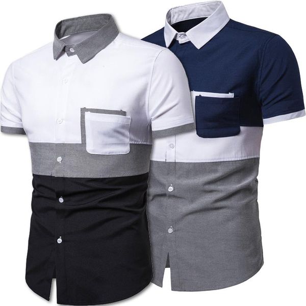 men's casual shirts summer style fashion oxford textile color matching geometric shape short-sleeved shirt for men, White;black
men's casual shirts summer style fashion oxford textile color matching geometric shape short-sleeved shirt for men, White;black