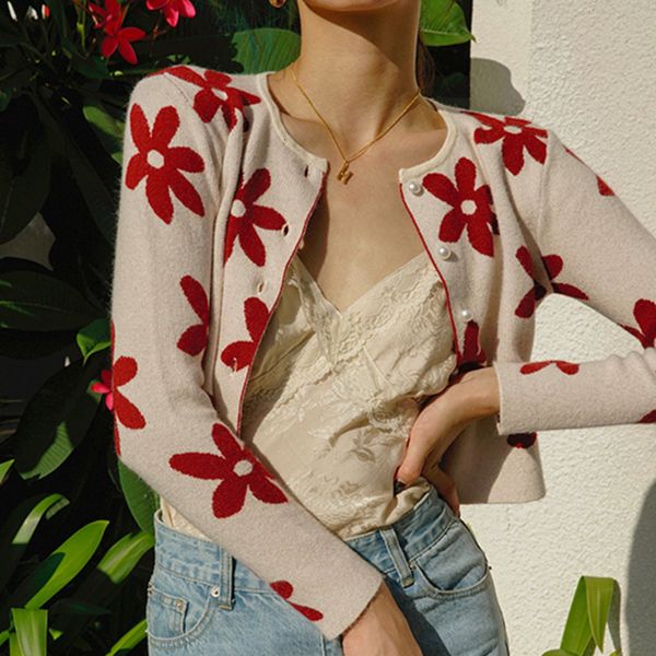 women's jackets flower print short knitted cardigan women slim o neck long sleeve single breasted sweater autumn elegant knit, Black;brown
women's jackets flower print short knitted cardigan women slim o neck long sleeve single breasted sweater autumn elegant knit, Black;brown