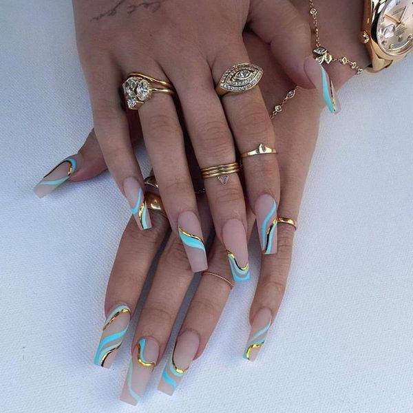false nails 24pcs gold,green wavy lines detachable long ballerina with design wearable fake full cover french nail tips f0, Red;gold
false nails 24pcs gold,green wavy lines detachable long ballerina with design wearable fake full cover french nail tips f0, Red;gold