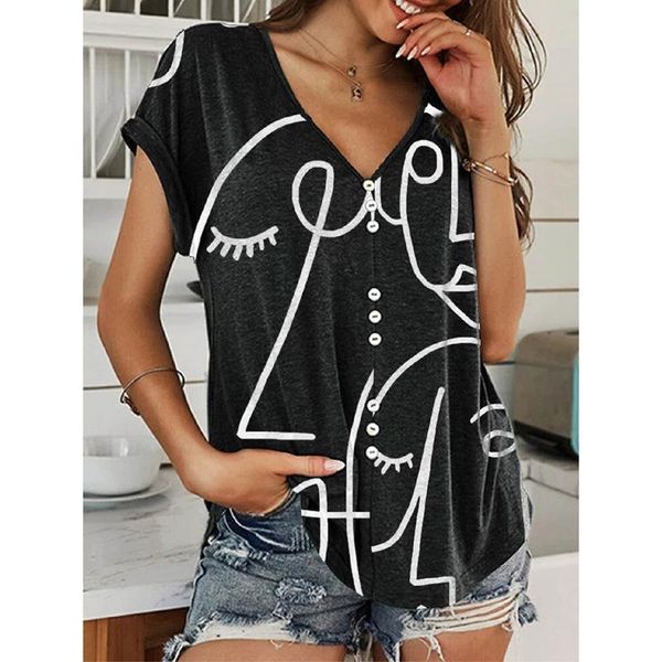 women's t-shirt fashion short sleeve v-neck tee shirts femme summer loose button printed ladies plus size, White
women's t-shirt fashion short sleeve v-neck tee shirts femme summer loose button printed ladies plus size, White