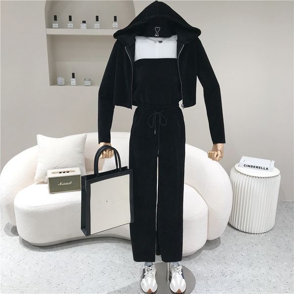 pant three female garments spring summer niche fashion design velvet with hood cardigan coat + chest wrap baggy pants leg, White
pant three female garments spring summer niche fashion design velvet with hood cardigan coat + chest wrap baggy pants leg, White