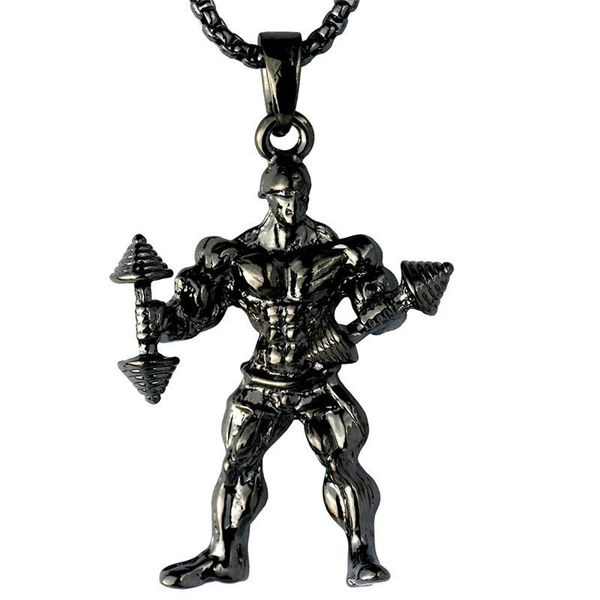 pendant necklaces strong man dumbbell necklace men stainless steel black chain cool fitness gym hip hop jewelry, Silver
pendant necklaces strong man dumbbell necklace men stainless steel black chain cool fitness gym hip hop jewelry, Silver