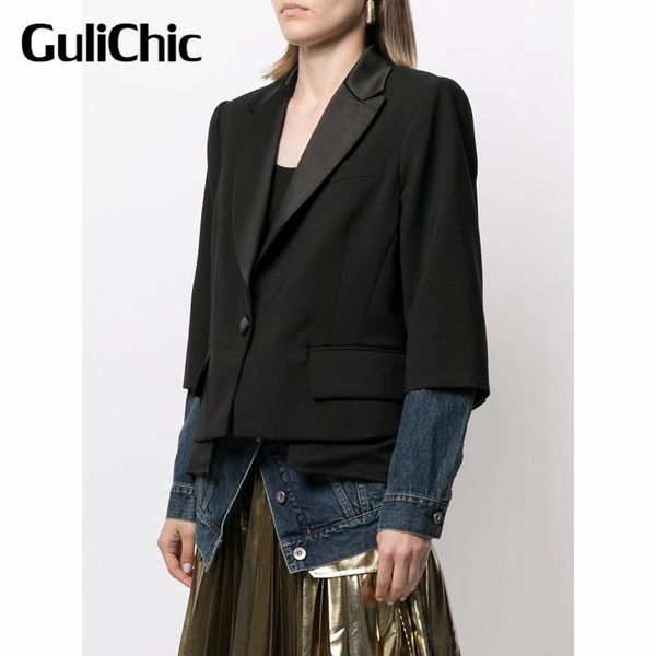women's suits & blazers 7.23 gulichic contrast color patchwork denim fake two piece cotton loose blazer, White;black
women's suits & blazers 7.23 gulichic contrast color patchwork denim fake two piece cotton loose blazer, White;black