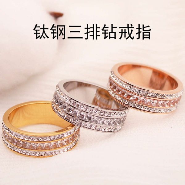 three row cubic zircon titanium steel / ring full men's and women's clay hand decoration with drill pin, Black
three row cubic zircon titanium steel / ring full men's and women's clay hand decoration with drill pin, Black