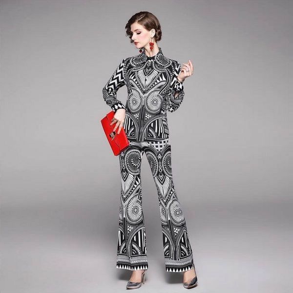 designer runway pattern print shirt trousers two piece set women summer long sleeve blouse bell-bottom flare pant set 210514, White
designer runway pattern print shirt trousers two piece set women summer long sleeve blouse bell-bottom flare pant set 210514, White