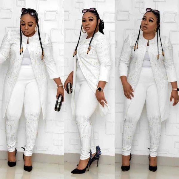 two piece dress fashion sequins beads 3 pieces set women african clothes outfits long and pants ladies tracksuits autumn winter, White
two piece dress fashion sequins beads 3 pieces set women african clothes outfits long and pants ladies tracksuits autumn winter, White