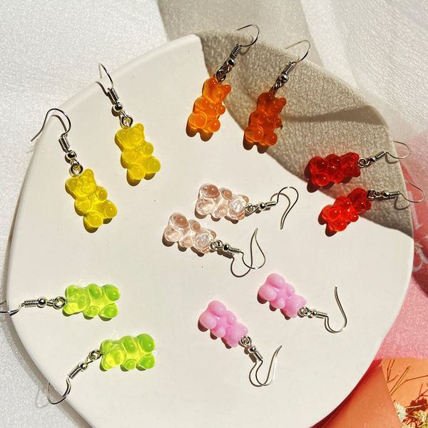 transparent candy color bear pendant earrings creative simple bear earrings female, Silver
transparent candy color bear pendant earrings creative simple bear earrings female, Silver
