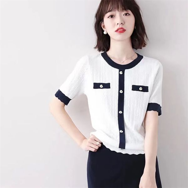 women's knits & tees summer patchwork flower daisy button knitted short sleeve pullovers women elegant slim s-xl white o-neck
women's knits & tees summer patchwork flower daisy button knitted short sleeve pullovers women elegant slim s-xl white o-neck