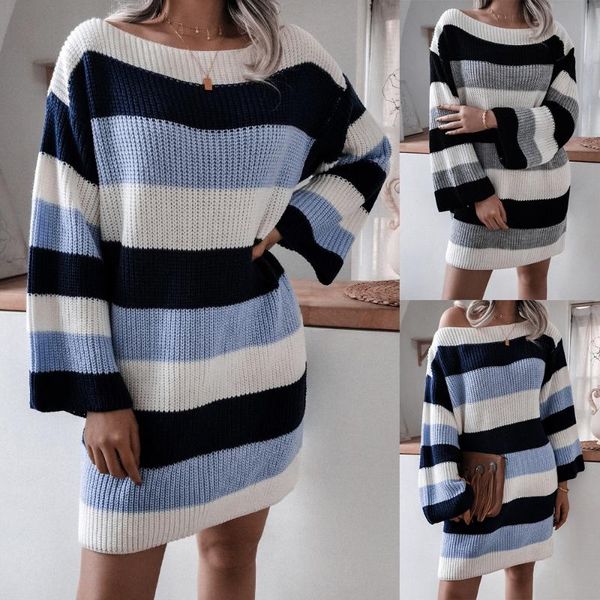 women's sweaters 2021 women striped casual long sleeve slash neck loose-fitting winter lady dress, White;black
women's sweaters 2021 women striped casual long sleeve slash neck loose-fitting winter lady dress, White;black