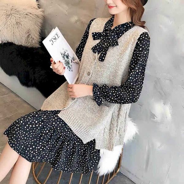 dress vest suit women spring and autumn wave dot chiffon dress + loose knitted sweater two-piece elegant sets 210526, Black;gray
dress vest suit women spring and autumn wave dot chiffon dress + loose knitted sweater two-piece elegant sets 210526, Black;gray