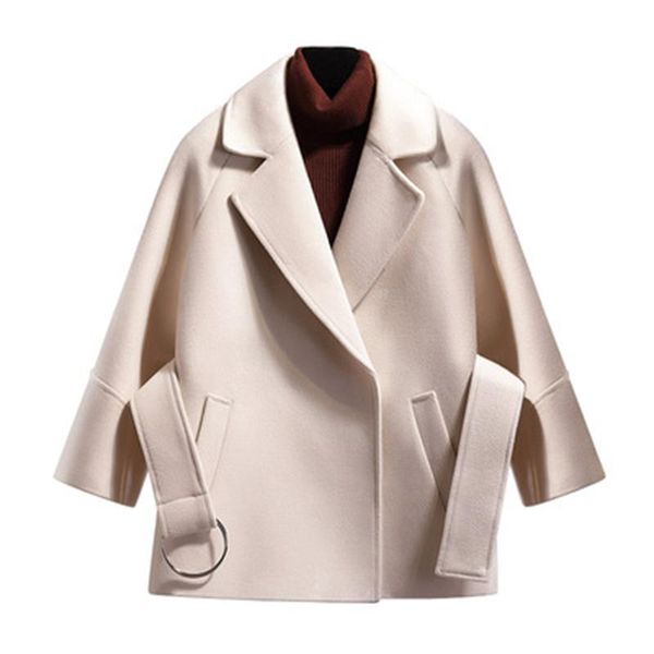 women's wool & blends woolen coat female autumn and winter 2021 student short solid cloak waist pocket belt long-sleeved fashion jacket, Black
women's wool & blends woolen coat female autumn and winter 2021 student short solid cloak waist pocket belt long-sleeved fashion jacket, Black