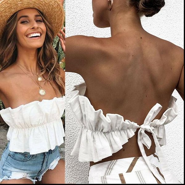 summer ruffle singlet ruched sleeveless women cami backless bandage crop bralette club wear beach clothes, White
summer ruffle singlet ruched sleeveless women cami backless bandage crop bralette club wear beach clothes, White