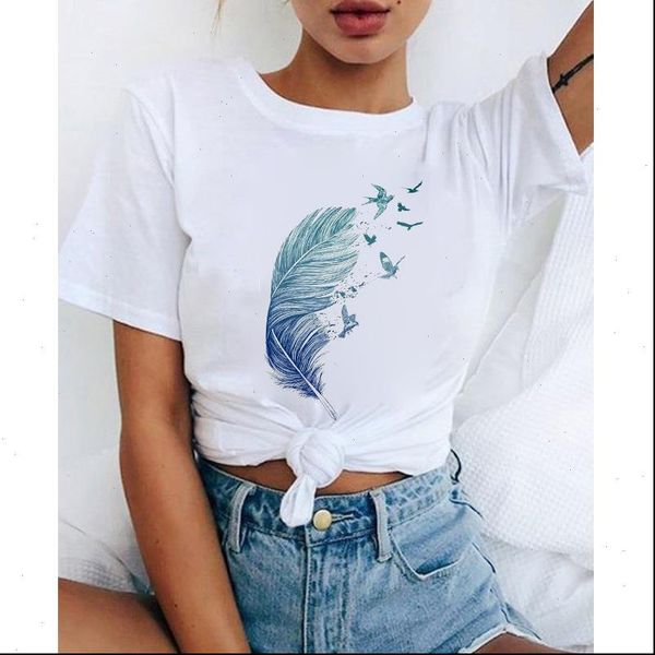 fashion feather print women casual summer t shirt girl tee loose top, White
fashion feather print women casual summer t shirt girl tee loose top, White